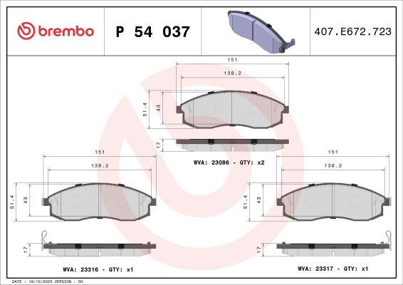 A.B.S. P 54 037 BREMBO Bremsbelagsatz, Scheibenbremse
